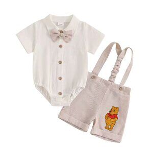 Winnie the Pooh outfit Beige Boy First Birthday Outfit Pooh Clothes Suspenders